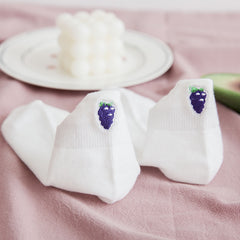 Socks Women's Socks Spring And Summer White Solid Color Cotton Socks Embroidery Fruit Socks Spring And Autumn Thin Ins Tide Shallow Mouth Boat Socks