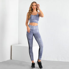 Tie-dye Printing Stitching Two-piece Gym Suit