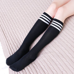 Women's Fashion Cotton Thick Black And White Striped Long Socks