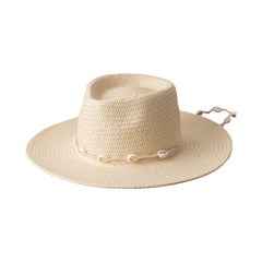 Retro Shell Tied Wide-brimmed Papyrus Jazz Hat Ladies Outdoor Sun Protection