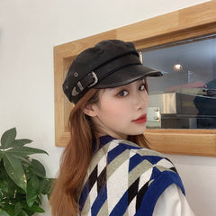 Japanese All-match Women's Matte Leather Peaked Octagonal Hat