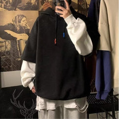 Fashion Velvet Padded Fake Two-piece Sports Hoodie