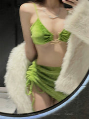 Bikini swimsuit Slimming High Waist Two-Piece Push-up Sexy Beach Swimsuit Women High-Grade Three-Piece Suit Gyaru Internet Celebrity