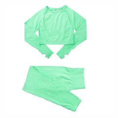 2pcs Women Seamless Yoga Set Sport Suit Gymwear Workout Clothes Long Sleeve Gym Crop Top High Waist Leggings Fitness Sports Wear