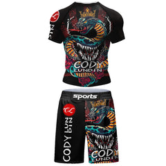 Popular Beach Surf Wear Short Sets For jiu jitsu Bjj No Gi Rashguard+Grappling Shorts Cool Westling stretchy Running Gym Clothes