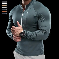 2024 New Men's Sports Gym Fitness Tops Running Training Clothes Round Neck Quick-drying Breathable Long-sleeved T-shirt Autumn