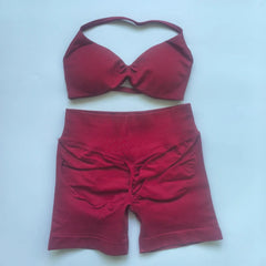 2PCS Impact Gym Set Women Strappy Yoga Bra Top High Waist Workout Scrunch Shorts Sports Suit Seamless Yoga Set Fitness Clothes