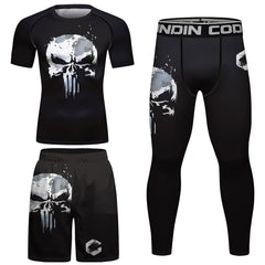 Skull MMA Jiu Jitsu T-shirt +Pants set Men Bjj Rashguard Brazilian Grappling MMA Shorts Gym Gi Boxing Clothes Muay Thai Jerseys