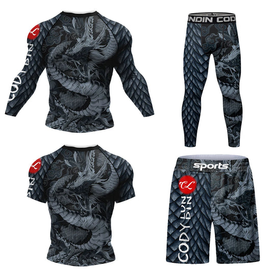 Cody Men Grappling Wear With Print Jiu jitsu No Gi Bjj Rashguard Exercise Polyester Sportswear MMA Running Gym Clothes