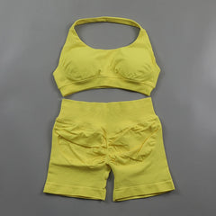 Impact Shorts Sets Seamless Yoga Set Women 2Pcs Halter Sports Bra Scrunch Butt Gym Shorts Set Workout Clothes Summer Sportswear