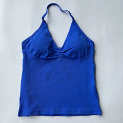 New Impact Sports Yoga Vest Women's Fitness Yoga Top Gym Clothes Workout Backless Scrunch Built-in Bra With Cups Tops