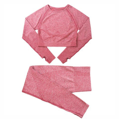 2pcs Women Seamless Yoga Set Sport Suit Gymwear Workout Clothes Long Sleeve Gym Crop Top High Waist Leggings Fitness Sports Wear