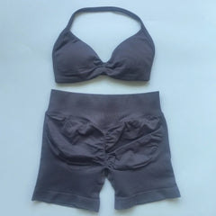 2PCS Impact Gym Set Women Strappy Yoga Bra Top High Waist Workout Scrunch Shorts Sports Suit Seamless Yoga Set Fitness Clothes