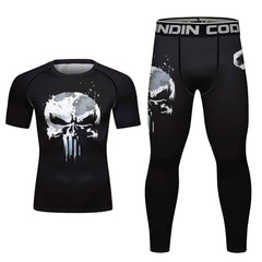Skull MMA Jiu Jitsu T-shirt +Pants set Men Bjj Rashguard Brazilian Grappling MMA Shorts Gym Gi Boxing Clothes Muay Thai Jerseys