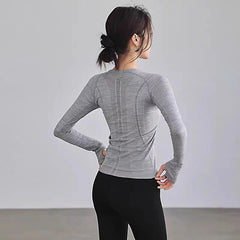 Yoga Clothes for Women, Sports Tops, Round Neck,, Seamless, Slim, Running Shirt Fitness Workout Long Sleeves Gym T shirt, Winter