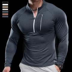 2024 New Men's Sports Gym Fitness Tops Running Training Clothes Round Neck Quick-drying Breathable Long-sleeved T-shirt Autumn