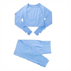 2pcs Women Seamless Yoga Set Sport Suit Gymwear Workout Clothes Long Sleeve Gym Crop Top High Waist Leggings Fitness Sports Wear