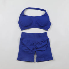Impact Shorts Sets Seamless Yoga Set Women 2Pcs Halter Sports Bra Scrunch Butt Gym Shorts Set Workout Clothes Summer Sportswear