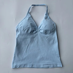 New Impact Sports Yoga Vest Women's Fitness Yoga Top Gym Clothes Workout Backless Scrunch Built-in Bra With Cups Tops