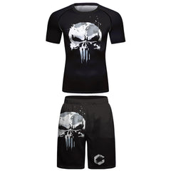 Skull MMA Jiu Jitsu T-shirt +Pants set Men Bjj Rashguard Brazilian Grappling MMA Shorts Gym Gi Boxing Clothes Muay Thai Jerseys