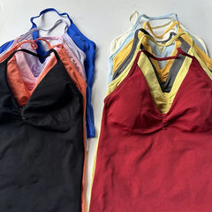 New Impact Sports Yoga Vest Women's Fitness Yoga Top Gym Clothes Workout Backless Scrunch Built-in Bra With Cups Tops