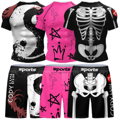 Popular Beach Surf Wear Short Sets For jiu jitsu Bjj No Gi Rashguard+Grappling Shorts Cool Westling stretchy Running Gym Clothes