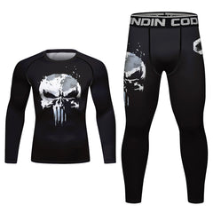 Skull MMA Jiu Jitsu T-shirt +Pants set Men Bjj Rashguard Brazilian Grappling MMA Shorts Gym Gi Boxing Clothes Muay Thai Jerseys