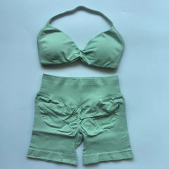 2PCS Impact Gym Set Women Strappy Yoga Bra Top High Waist Workout Scrunch Shorts Sports Suit Seamless Yoga Set Fitness Clothes