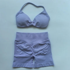 2PCS Impact Gym Set Women Strappy Yoga Bra Top High Waist Workout Scrunch Shorts Sports Suit Seamless Yoga Set Fitness Clothes