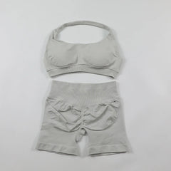 Impact Shorts Sets Seamless Yoga Set Women 2Pcs Halter Sports Bra Scrunch Butt Gym Shorts Set Workout Clothes Summer Sportswear