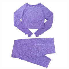2pcs Women Seamless Yoga Set Sport Suit Gymwear Workout Clothes Long Sleeve Gym Crop Top High Waist Leggings Fitness Sports Wear