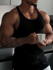 Summer thin gym clothes quick-drying vest men's I-shaped vertical stripes muscular sports cover iron trim high elasticity