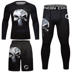 Skull MMA Jiu Jitsu T-shirt +Pants set Men Bjj Rashguard Brazilian Grappling MMA Shorts Gym Gi Boxing Clothes Muay Thai Jerseys