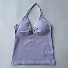 New Impact Sports Yoga Vest Women's Fitness Yoga Top Gym Clothes Workout Backless Scrunch Built-in Bra With Cups Tops