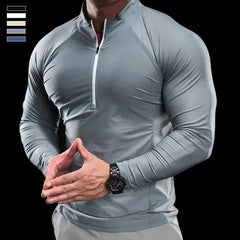 2024 New Men Sports T-shirt Gym Fitness Tops Running Training Clothes Autumn Round Neck Quick-drying Breathable Long Sleeves