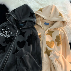 Y2K Hoodie Harajuku Embroidery Full Zipper Sweatshirt Autumn And Winter Oversize Punk Pocket Loose Jacket Coat Streetwear
