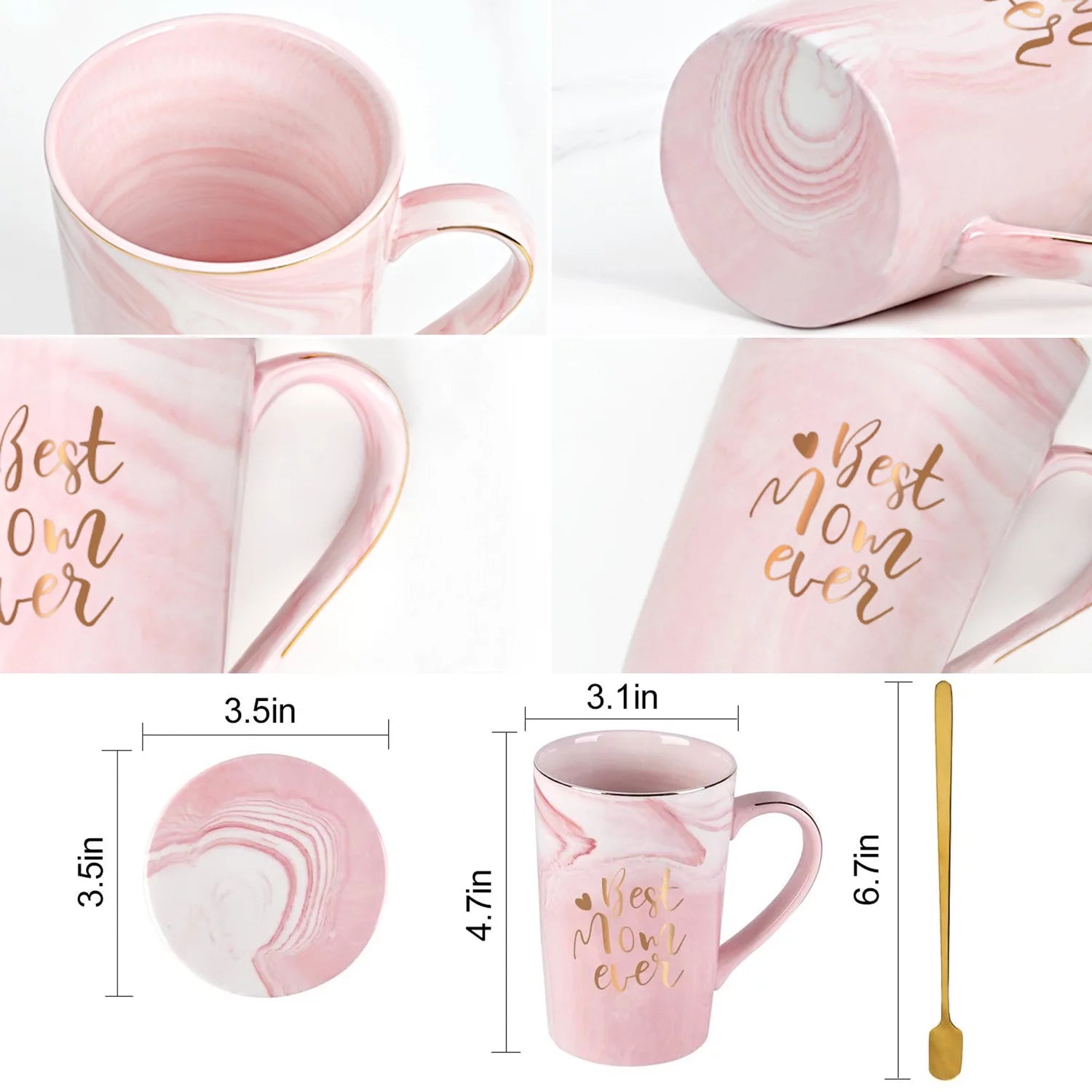 Gifts for Mom - Best Mom Ever Coffee Mug, Best Mom Gifts for Mothers Day, Birthday Gifts, Mother'S Day Gifts, Christmas Gifts, 14 Fl Oz Pink Marble Coffee Mugs Ceramic Mug Tea Cup