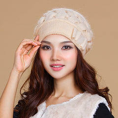 Women's Double Layer Warm Knitted Rabbit Fur Hat With Ear Protectors