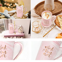 Gifts for Mom - Best Mom Ever Coffee Mug, Best Mom Gifts for Mothers Day, Birthday Gifts, Mother'S Day Gifts, Christmas Gifts, 14 Fl Oz Pink Marble Coffee Mugs Ceramic Mug Tea Cup
