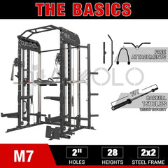 Smith Machine, All-In-One Power Rack Cage with Adjustable Cable Crossover, Vertical Leg Press and Smith Bar with 1500 Lbs Capacity Barbell Combo