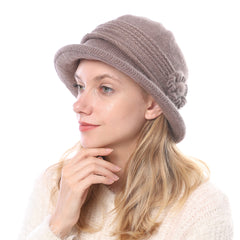 Fashion Knitted Thicken Warm Women Hat Flower Fashion Female