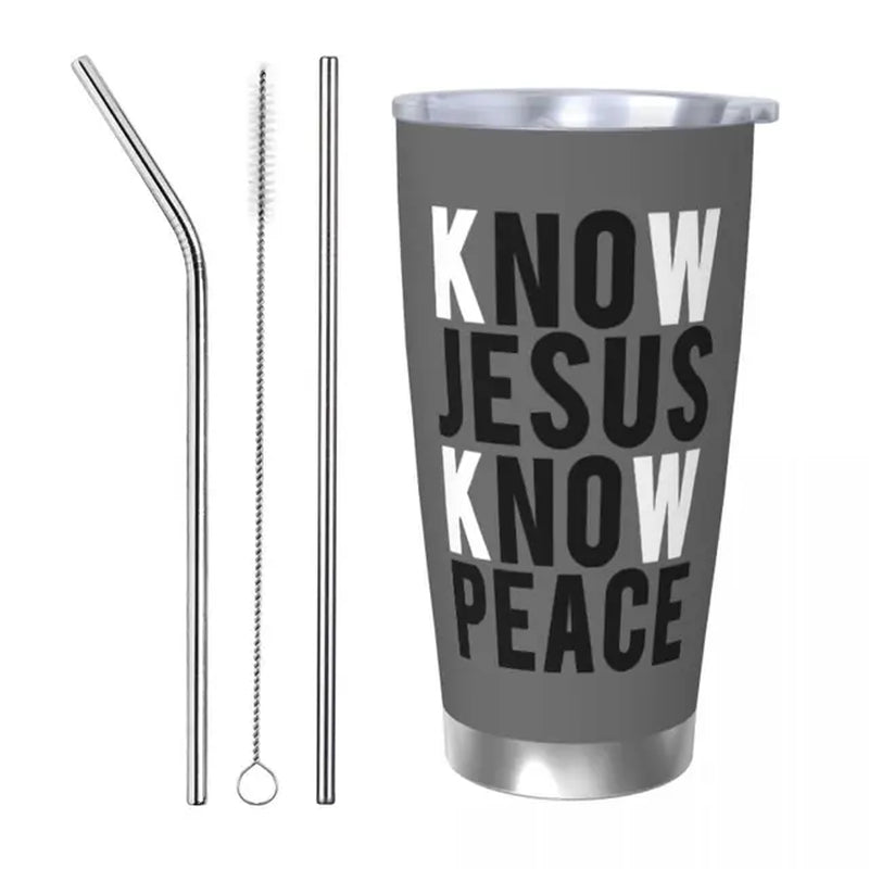 Know Jesus Know Peace Christian Insulated Tumbler with Straws Lid Stainless Steel Thermal Mug Outdoor Portable Car Bottle Cups