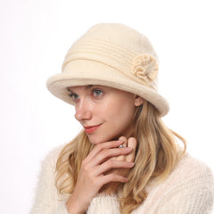 Fashion Knitted Thicken Warm Women Hat Flower Fashion Female