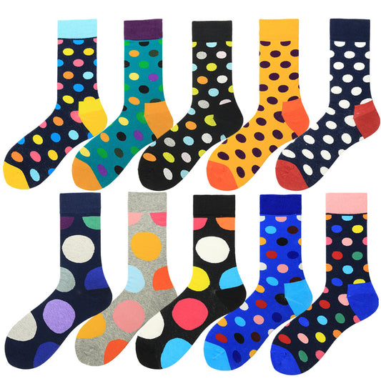 Color Large Version Polka Dot Men's Trendy Socks In Tube Socks