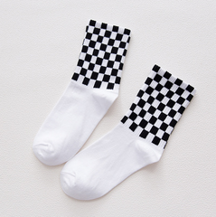 Cotton Men's Socks Black and White Houndstooth Plaid Classic Socks