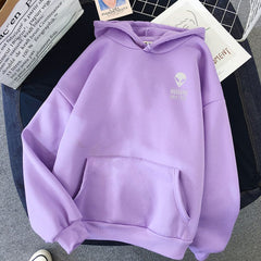 Winter Autumn Pullovers Alien Print Solid Women Hoodies