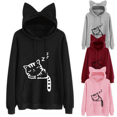 Female Women Casual Hoodies Sweatshirt Long Sleeve Hoody Cute Ears Printed Hoodies Tracksuit outerwear Sweatshirt