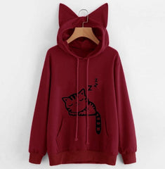 Female Women Casual Hoodies Sweatshirt Long Sleeve Hoody Cute Ears Printed Hoodies Tracksuit outerwear Sweatshirt