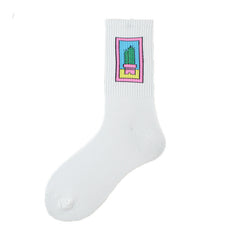 Socks Men's Tube Socks Ladies Striped Socks Sweat Absorbent Deodorant Socks Cactus Flame Banana