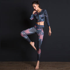 Three-piece Printed European And American Sports Fitness Suit